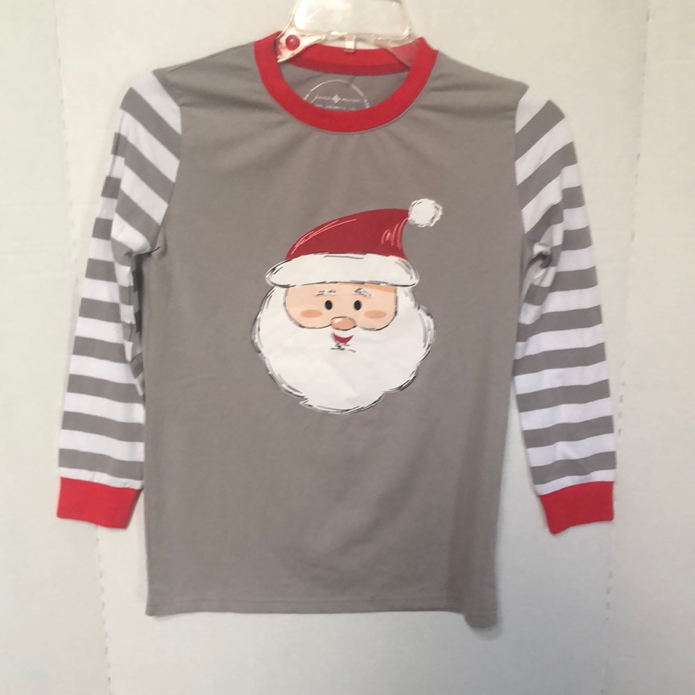 Jane Marie Youth Size XL Santa T-Shirt. light Gray with red trim